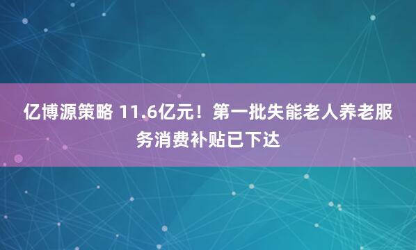 亿博源策略 11.6亿元！第一批失能老人养老服务消费补贴已下达